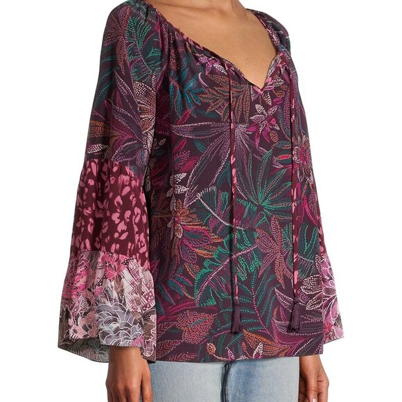 Johnny Was NWT Eggplant Multi TOLEDO Tiered Sleeve Peasant Blouse, Size Medium - Picture 3 of 7